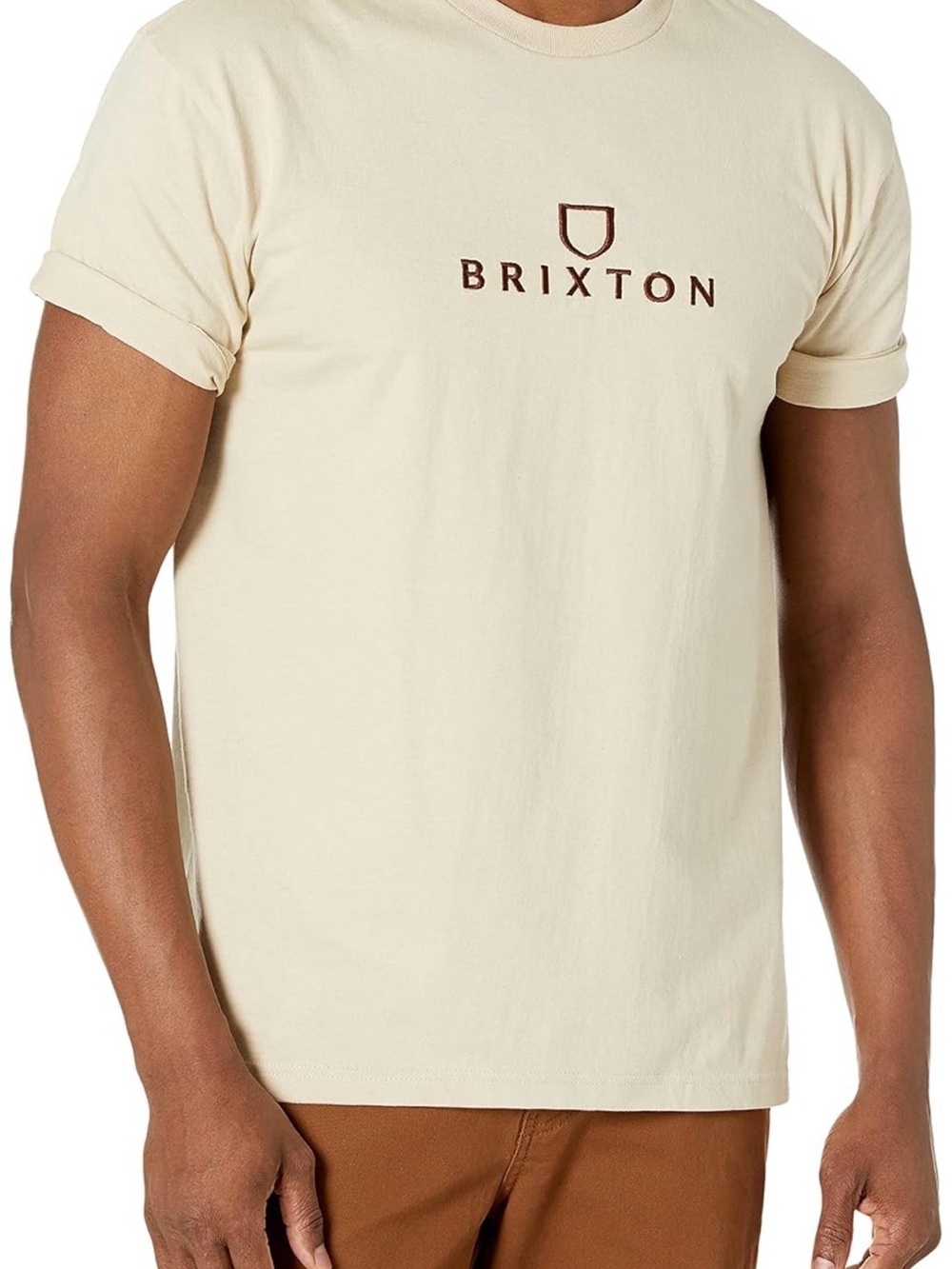 NWT Brixton Alpha Thread Embroidered Logo Tee Cream Medium